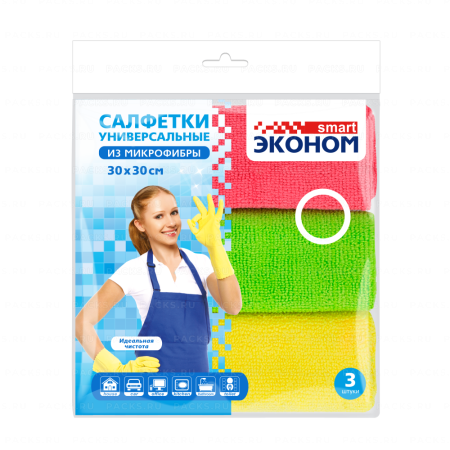 Салфетка микрофибра (30х30) 3шт Эконом Smart 1/20