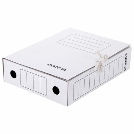 Папка архивная с завязками А4 (325х250мм), 75мм, до 700л, микрогофрокартон, БЕЛАЯ, STAFF, 128869