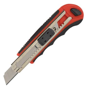 Нож канцелярский 18 мм BRAUBERG, автофиксатор, резиновые вставки, + 6 лезвий, блистер 1/1