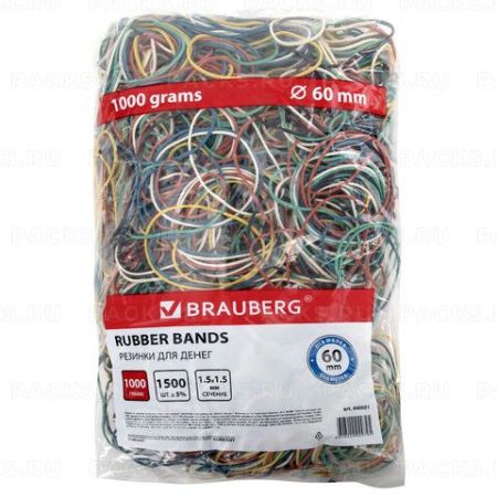 Резинка банк 1000гр 60мм цв натуральный каучук BRAUBERG 1/20