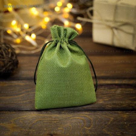 Подарочный мешок холщевый 10х14см зеленый 1/10