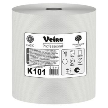 Полотенца бумажные рулон 1сл 180м VEIRO (Система H1) Basic белые 1/6 (клиент)