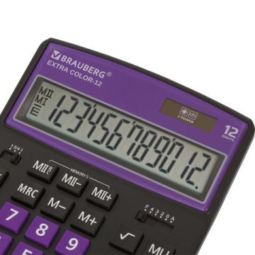 Калькулятор настольный BRAUBERG COLOR-12-BKPR (206x155мм) 12разр черно-фиолет 1/20/40 (Клиент)