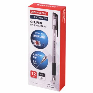 Ручка гелевая черная 0,5мм с грипом Brauberg Extra GT 1/12 (Клиент)