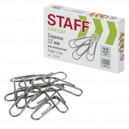 Скрепки 22мм 100шт металлические эконом STAFF 1/33/198