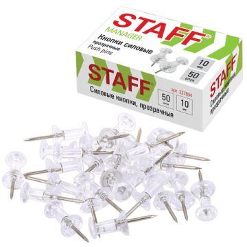 Силовые кнопки-гвоздики прозрачные 50шт в картонной коробке Staff 1/10/500