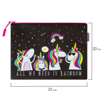 Папка для тетрадей А5 25х20 мягкий, водонипроницаемая молния Unicorns BRAUBERG 1/50/100