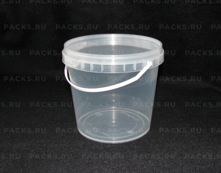 Ведро пищевое прозрачное 1,0л с крышкой 100/100