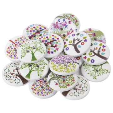 Пуговицы декоративные ДЕРЕВЦЕ, дерево, 20мм, 18шт., ассорти, ОСТРОВ СОКРОВИЩ (вывод)