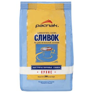 Продукты Сливки сухие РАСПАК быстрорастворимые пакет 200 г 1/24 (клиент)