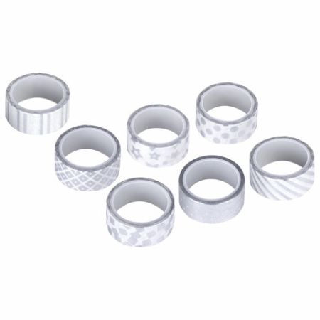 Клейкие WASHI-ленты д/декора с фольгой СЕРЕБ 15мм*3м, 7шт, рисовая бумага, ОСТРОВ СОКРОВИЩ