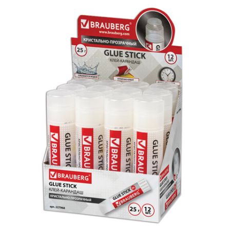 Клей-карандаш 25г Crystal BRAUBERG 1/12/432 (клиент)
