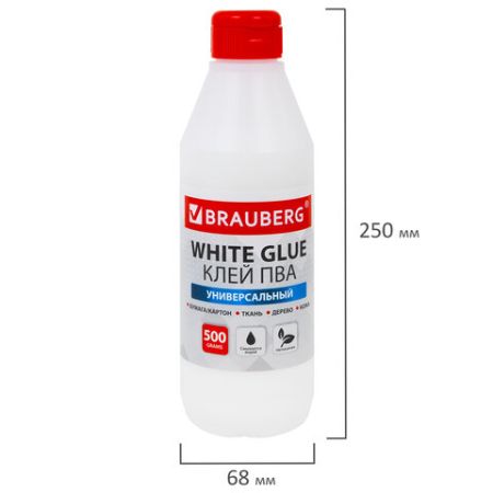 Клей ПВА 500г бумага картон дерево BRAUBERG 1/12