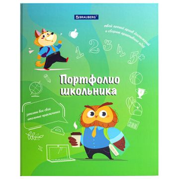 Папка портфолио школьника 4 кольца 20 файлов 10 вкладышей 7БЦ матовая BRAUBERG 1/10 (Клиент)