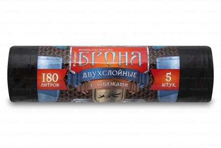 Мешок для мусора 180л рулон ПВД (90х110)-55 с завязками черный БРОНЯ 2-сл 108,4г Ромашка (5шт) 1/12