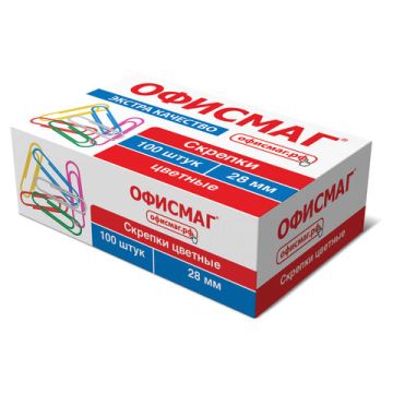 Скрепки 28мм 100шт цветные ОФИСМАГ 1/10/250 (Клиент)