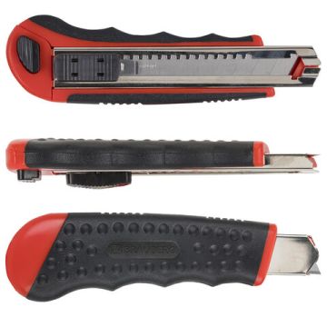 Нож канцелярский 18 мм BRAUBERG, автофиксатор, резиновые вставки, + 6 лезвий, блистер 1/1