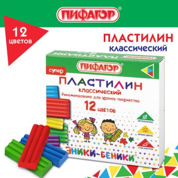 Пластилин 12цв 120г классический стек Эники-Беники Супер ПИФАГОР 1/48