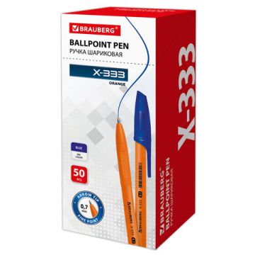 Ручка шариковая синяя узел 0,7мм линия 0,35мм корпус оранж BRAUBERG X-333 Orange 1/50/1000