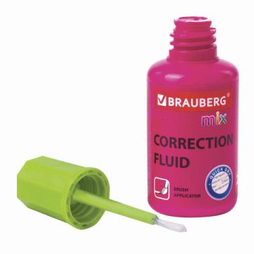 Корректирующая жидкость штрих 20мл флакон с кисточкой быстросохнущая MIX BRAUBERG 1/15