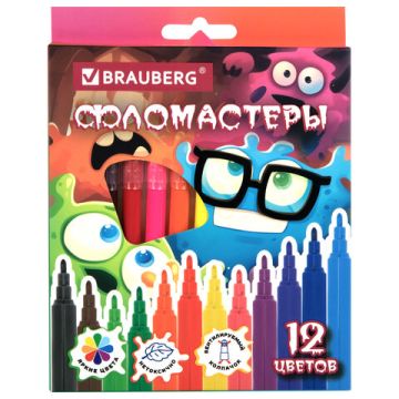 Фломастеры 12цв вентилируемый колпачок BRAUBERG Монстрики 1/12