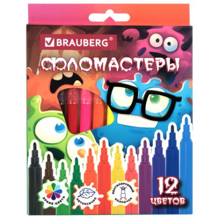 Фломастеры 12цв вентилируемый колпачок BRAUBERG Монстрики 1/12