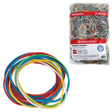 Резинка банк 1000гр 60мм цв натуральный каучук BRAUBERG 1/20