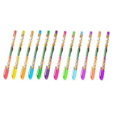 Набор гелевых ручек 12цв узел 1мм линия 0,7мм неон BRAUBERG KIDS CUTE ANIMALS 1/12