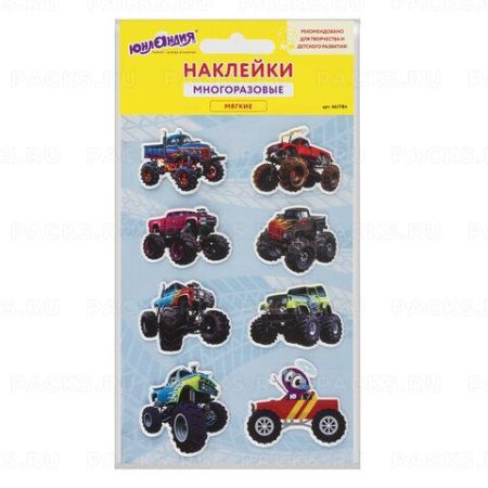 Наклейки зефирные Машины 10х15см многоразовые ЮНЛАНДИЯ 1/48